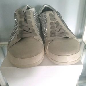 Womens Gray/Silver Glittered Sneakers